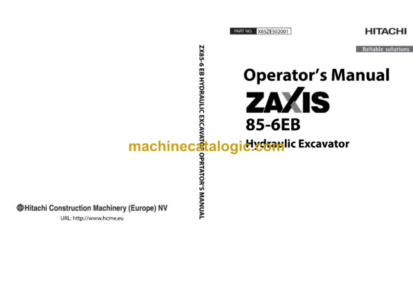 Hitachi ZX85-6EB Hydraulic Excavator Operator's Manual