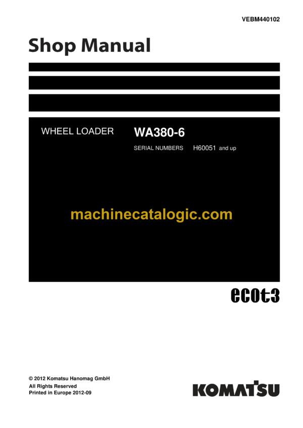 Komatsu WA380-6 Wheel Loader Shop Manual (VEBM440102)