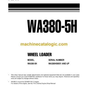 Komatsu WA380-5H Wheel Loader Shop Manual (VEBM920100)