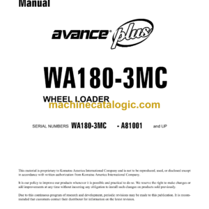 Komatsu WA180-3MC Avance Plus Wheel Loader Shop Manual (CEBM005002)