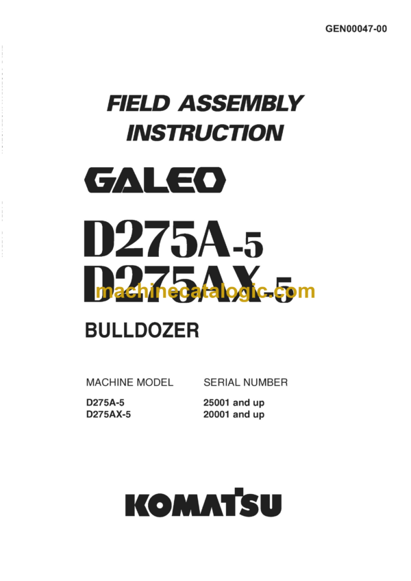 Komatsu D275A-5, D275AX-5 Bulldozer Shop Manual (GEN000470-00)