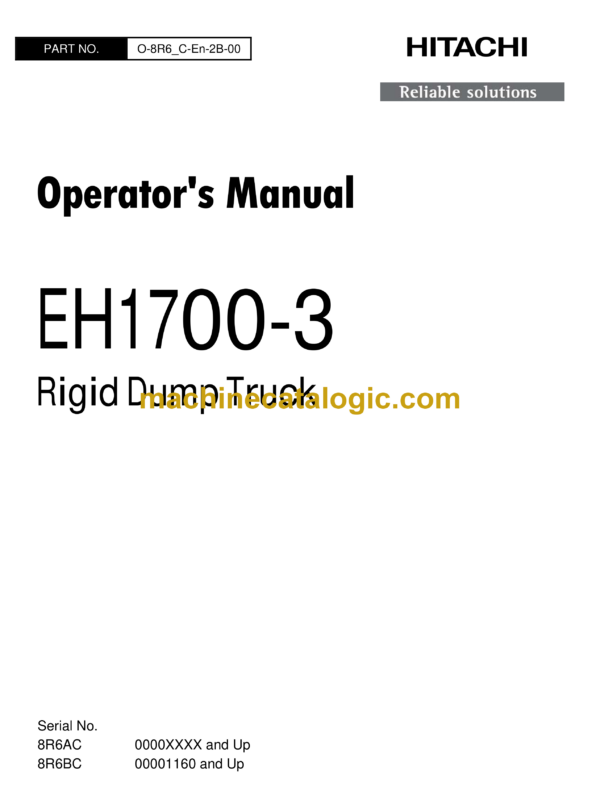 Hitachi EH1700-3 Rigid Dump Truck Operators Manual