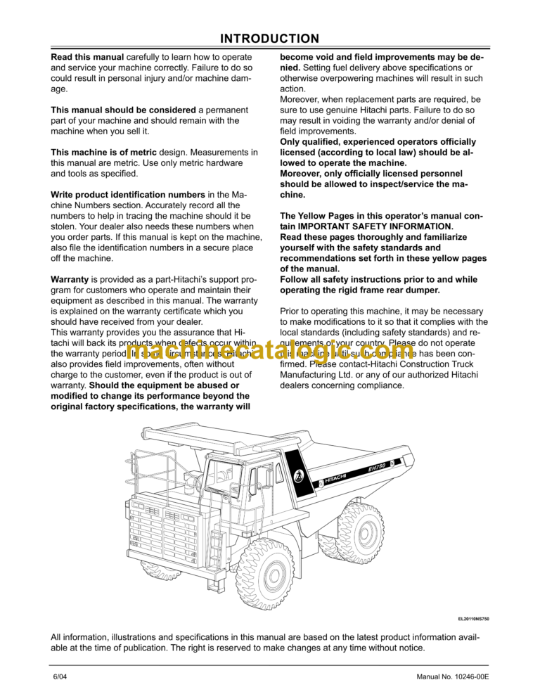 Hitachi EH750-2 Dump Truck Operator's Manual