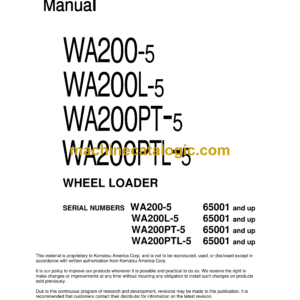 Komatsu WA200-5, WA200L-5, WA200PT-5, WA200PTL-5 Wheel Loader Shop Manual (SEBM033304)