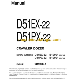 Komatsu D51EX-22, D51PX-22 Crawler Dozer Shop Manual (CEBM019112)