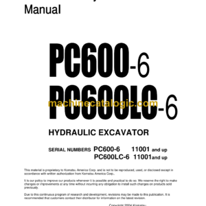 Komatsu PC600-6 PC600LC-6 Hydraulic Excavator Field Assembly Manual (SEAW002802)