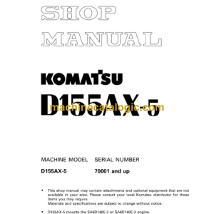 Komatsu D155AX-5 Bulldozer Shop Manual (SEBM016207)