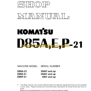 Komatsu D85A,E,P-21 Bulldozer Shop Manual (SEBM034511)