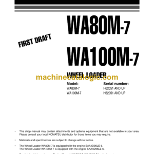 Komatsu WA80M-7, WA100M-7 Wheel Loader Shop Manual (VENBM03000)