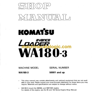 Komatsu WA180-3 Avance Loader Wheel Loader Shop Manual (SEBM005804)