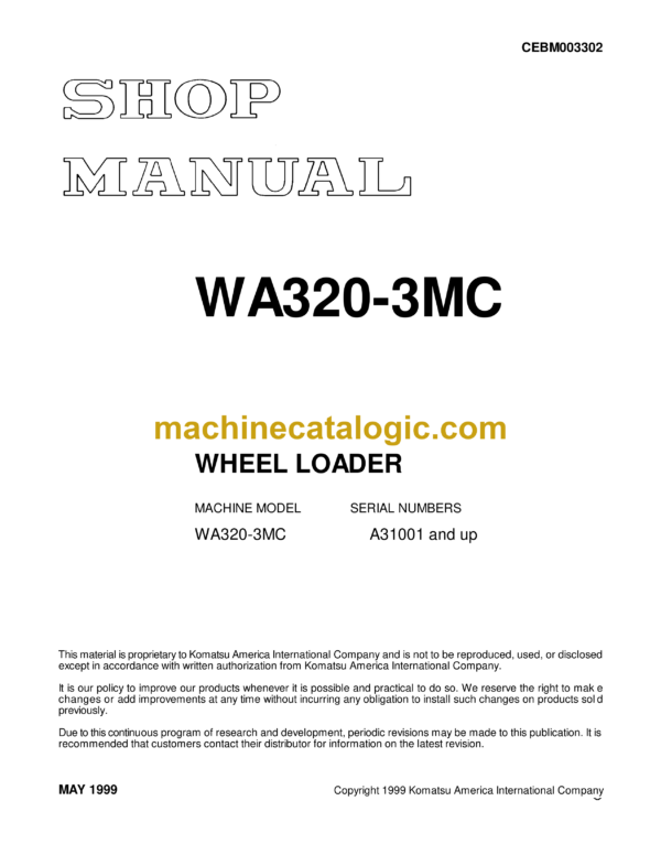 Komatsu WA320-3MC Wheel Loader Shop Manual (CEBM003302)