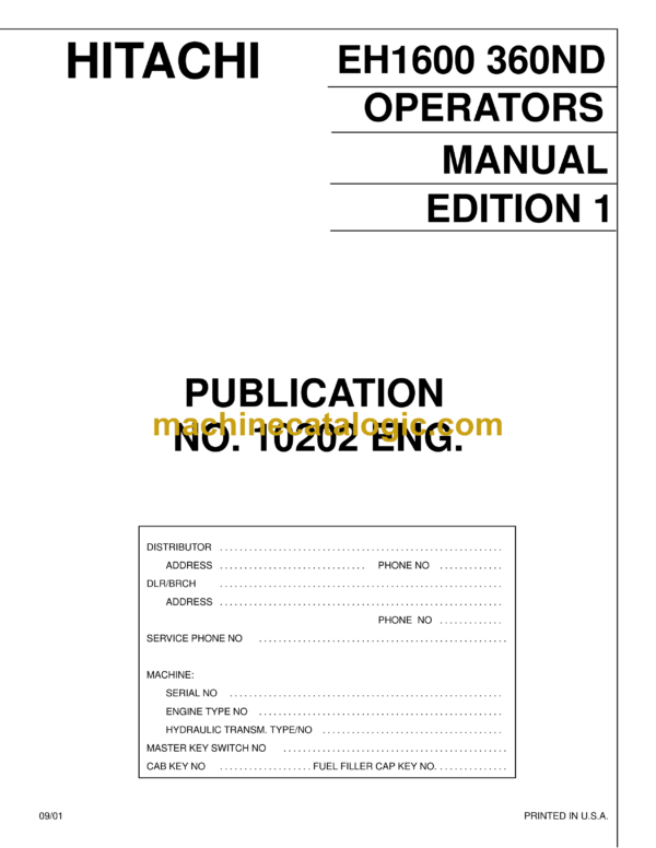 Hitachi EH1600 (360ND) Dump Truck Operator's Manual (10202ED1)