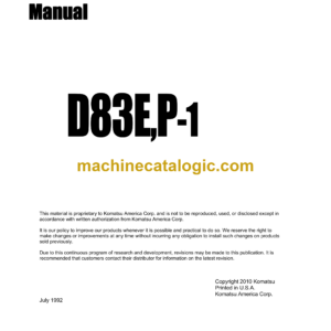 Komatsu D83E,P-1 Bulldozer Shop Manual (SEBM015B0103)