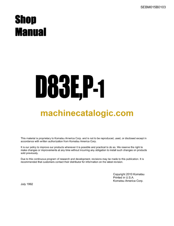 Komatsu D83E,P-1 Bulldozer Shop Manual (SEBM015B0103)