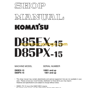 Komatsu D85EX-15, D85PX-15 Bulldozer Shop Manual (SEBM029114)