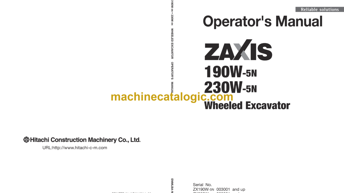 Hitachi ZX190W-5N, ZX230W-5N Wheeled Excavator Operator's
