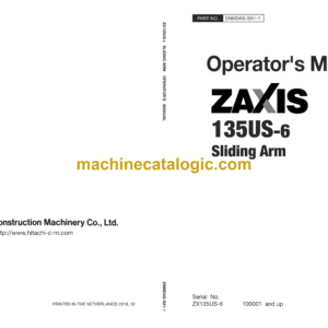 Hitachi ZX135US-6 Sliding Arm Operator's Manual (ENMDAS-SA1-1)