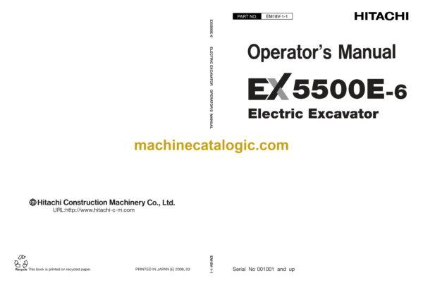 Hitachi EX5500E-6 Electric Excavator Operator's Manual (EM18V-1-1, EM18V-1-2)