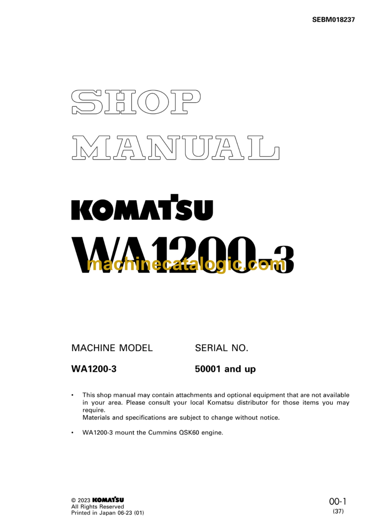 Komatsu WA1200-3 Wheel Loader Shop Manual (SEBM018237)