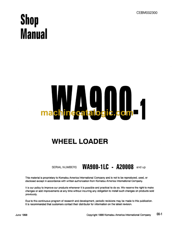 Komatsu WA900-1 Wheel Loader Shop Manual (CEBM002300)