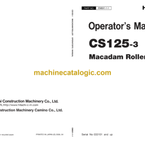 Hitachi CS125-3 Macadam Roller Operator's Manual (EM8X1-1-1, EM8X1-1-2, EM8X1-1-3)