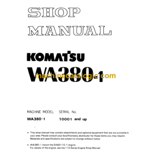 Komatsu WA380-1 Wheel Loader Shop Manual (SEBMU4230106)