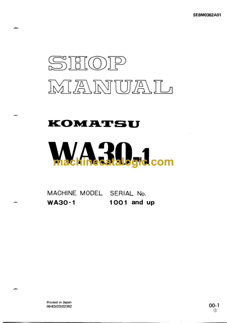 Komatsu WA30-1 Wheel Loader Shop Manual (SEBM0362A01)