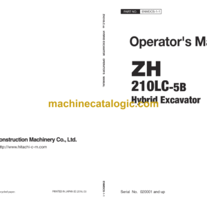 Hitachi ZH210LC-5B Hybrid Excavator Operator's Manual (ENMDCS-1-1, ENMDCS-1-2)