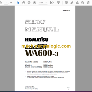 Komatsu WA600-3 Avance Loader Wheel Loader Shop Manual (SEBM013210)