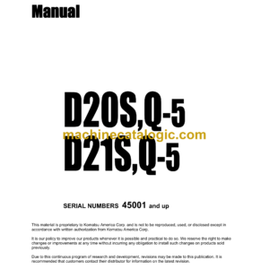 Komatsu D20S,Q-5 D21S,Q-5 Bulldozer Shop Manual (SEBM0103D00)