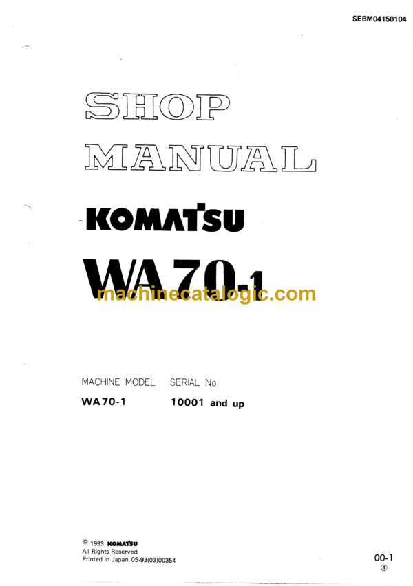 Komatsu WA70-1 Wheel Loader Shop Manual (SEBM04150104)