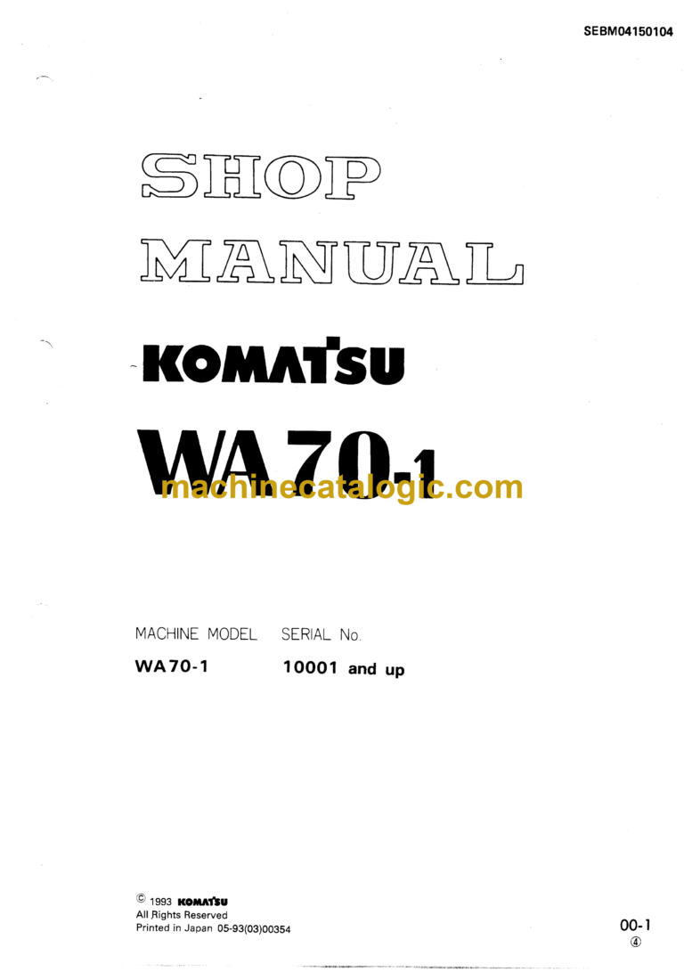 Komatsu WA70-1 Wheel Loader Shop Manual (SEBM04150104)