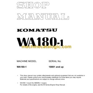 Komatsu WA180-1 Wheel Loader Shop Manual (SEBM034906)