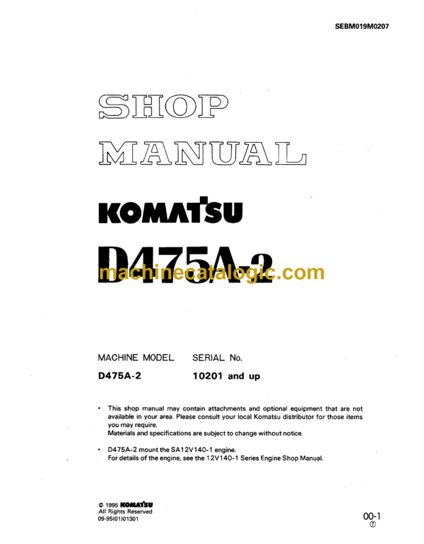 Komatsu D475A-2 Bulldozer Shop Manual (SEBM019M0207)