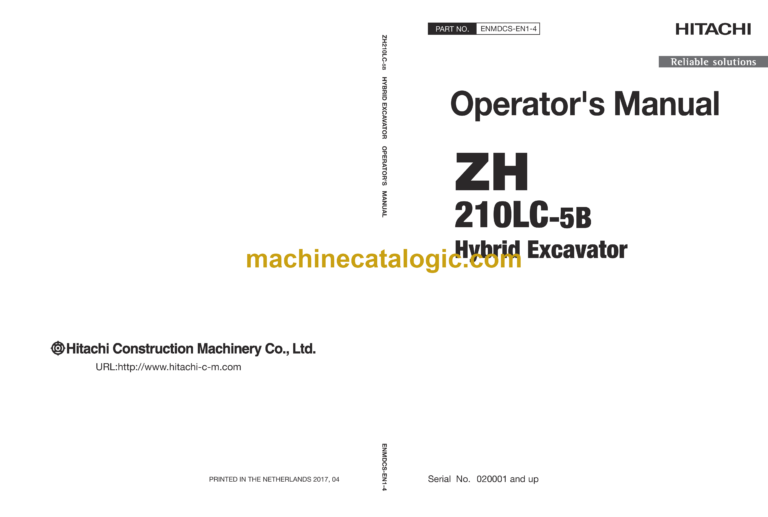 Hitachi ZH210LC-5B Hybrid Excavator Operator's Manual (ENMDCS-EN1-1, ENMDCS-EN1-2, ENMDCS-EN1-3, ENMDCS-EN1-4)