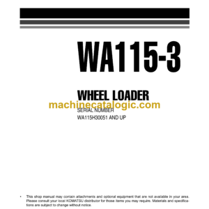 Komatsu WA115-3 Wheel Loader Shop Manual (VEBM120100)