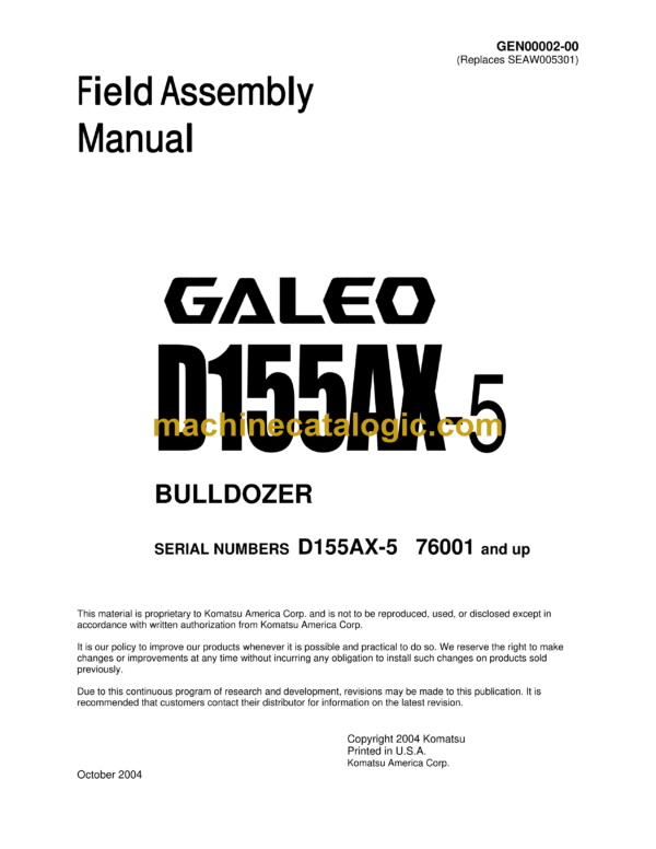 Komatsu D155AX-5 Galeo Bulldozer Shop Manual (GEN00002-00)