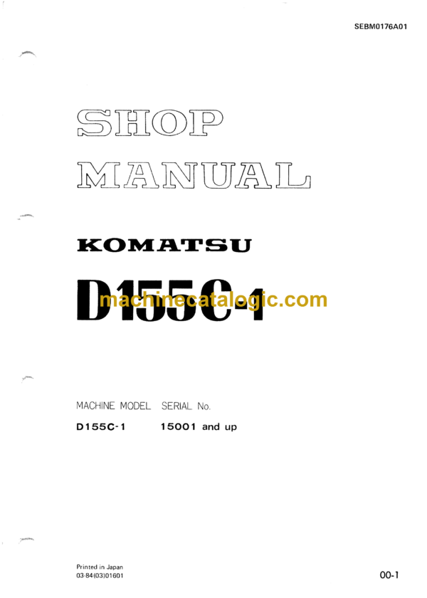 Komatsu D155C-1 Bulldozer Shop Manual (SEBM0176A01)