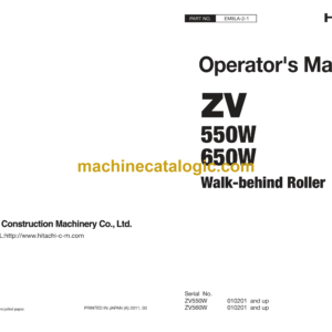 Hitachi ZV550W, ZV650W Walk-Behind Roller Operator's Manual (EM8LA-2-1)