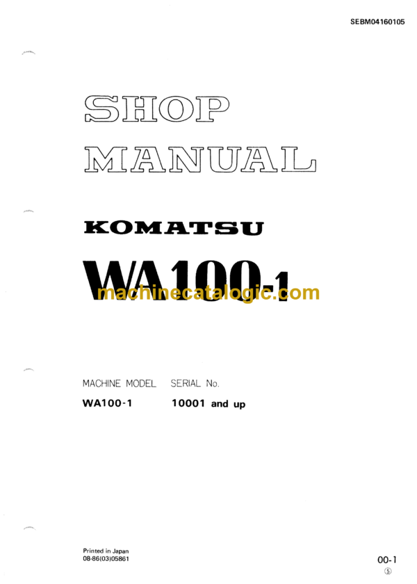 Komatsu WA100-1L Wheel Loader Shop Manual (CEBMW26030)