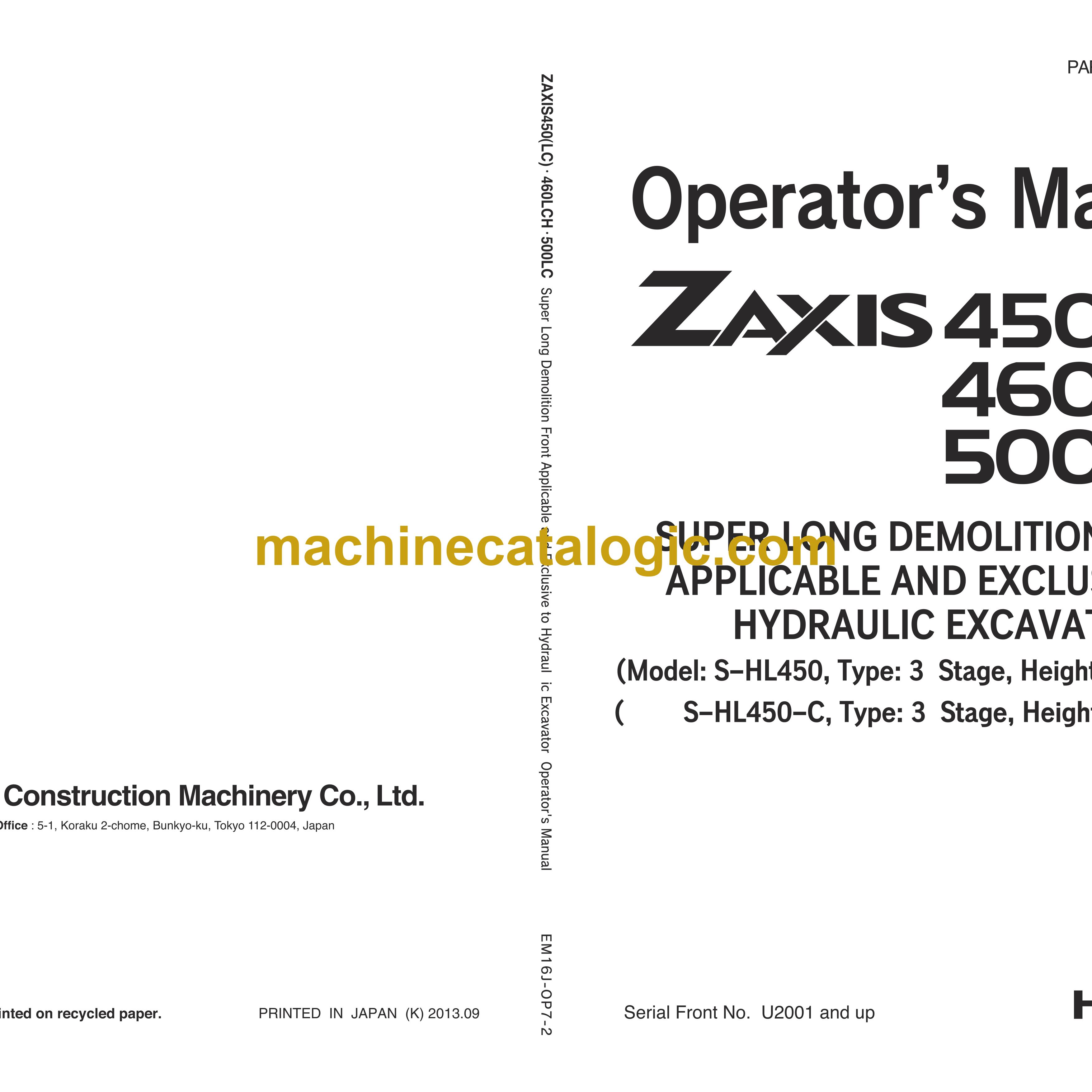 Hitachi ZX450, ZX450LC, ZX460LCH, ZX500LC Excavator