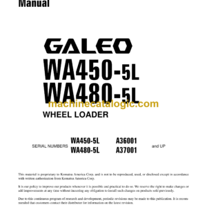 aKomatsu WA450-5L, WA480-5L Galeo Wheel Loader Shop Manual (CEBM009605)