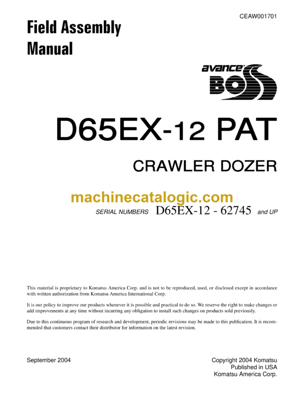 Komatsu D65EX-12 PAT Crawler Dozer Shop Manual (CEAW001701)