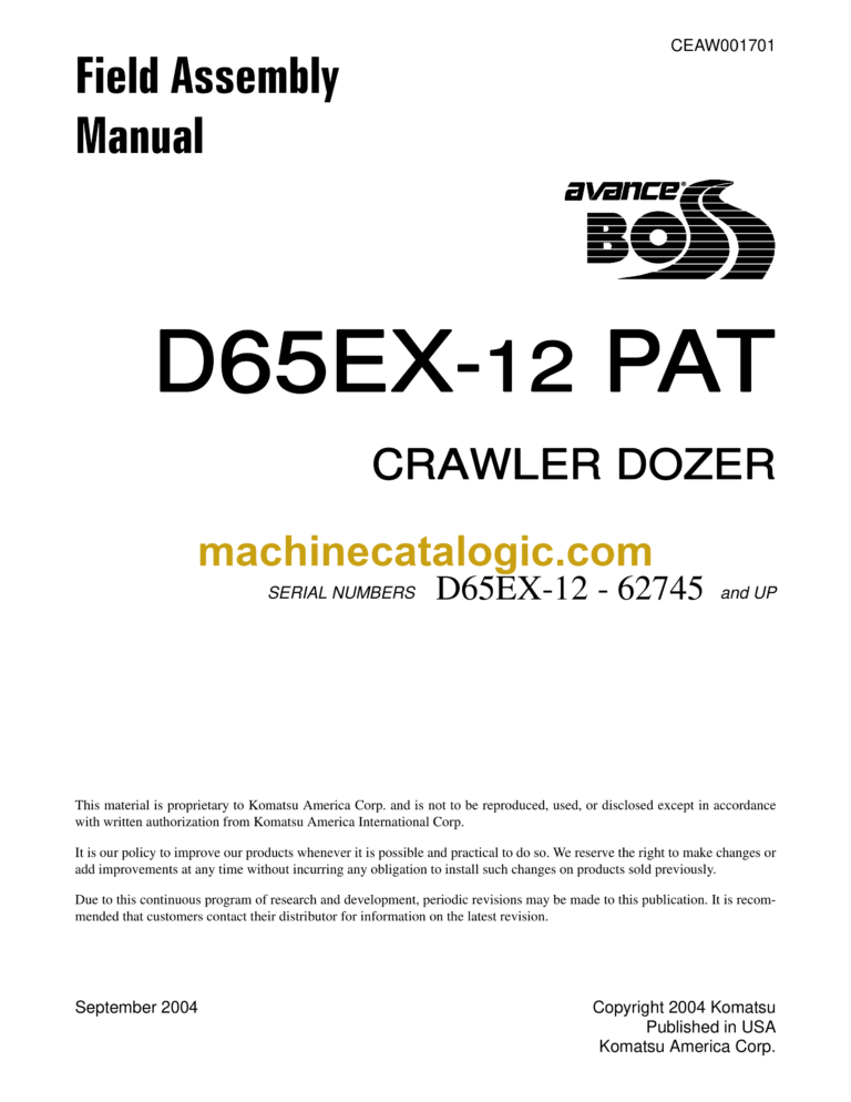 Komatsu D65EX-12 PAT Crawler Dozer Shop Manual (CEAW001701)
