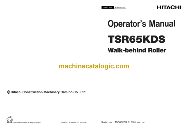 Hitachi TMR65KDS Walk-Behind Roller Operator's Manual (EM8LC-1-1, EM8LC-1-2)