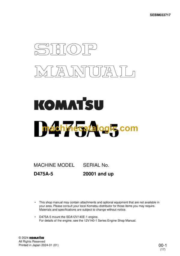 Komatsu D475A-5 Bulldozer Shop Manual (SEBM033717)