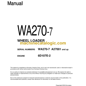 Komatsu WA270-7 Wheel Loader Shop Manual (CEBM027601)