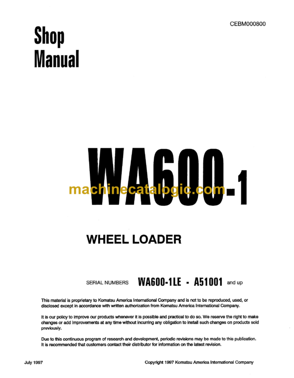 aKomatsu WA600-1 Wheel Loader Shop Manual (CEBM000800)