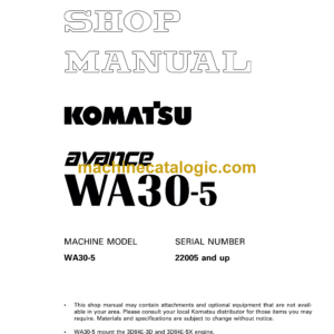 Komatsu WA30-5 Avance Wheel Loader Shop Manual (SEBM016503)