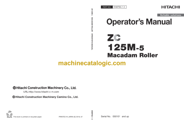 Hitachi ZC125M-5 Macadam Roller Operator’s Manual (ENMTBA-1-3, ENMTBA-1-4A)